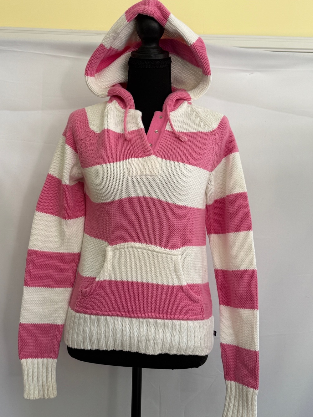 Polo by Ralph Lauren Pink & White Striped Hooded Knit Pullover